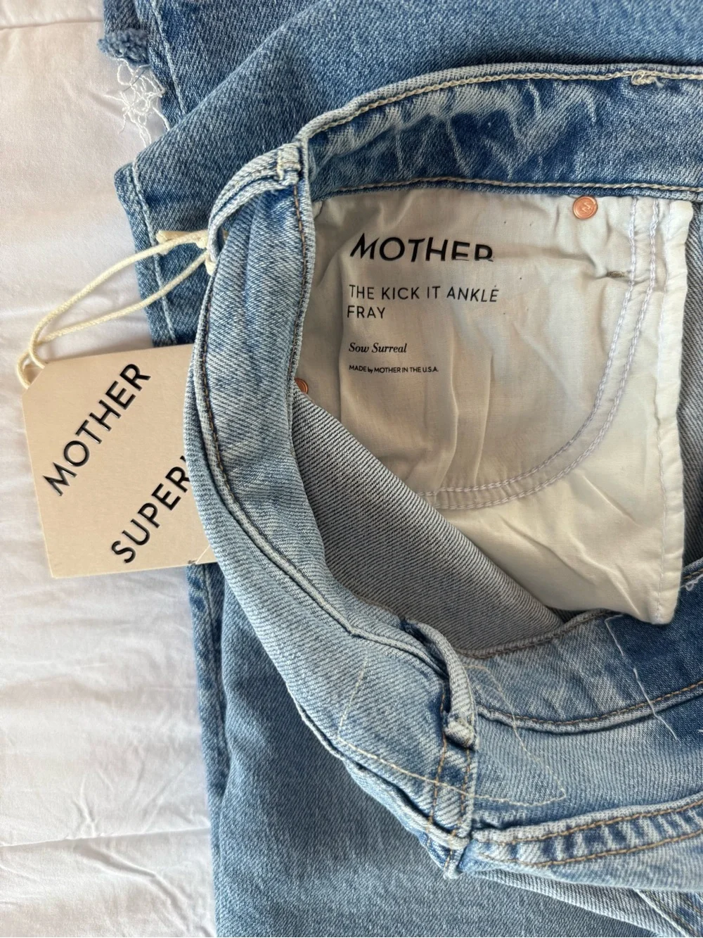 NWT MOTHER Kick It Ankle Fray, Blue Straight-Leg Jeans - Picture 6 of 7